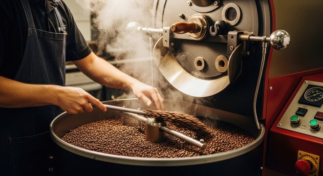 Coffee Roasting Machine with Tray Full of Roasted Beans