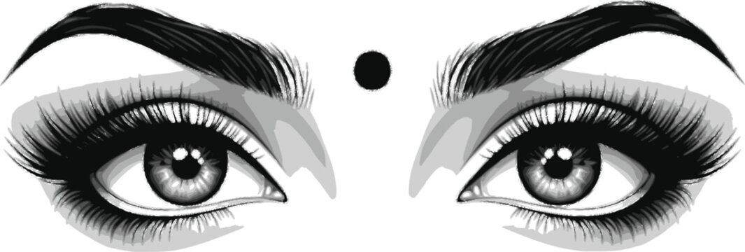 A closeup illustration of a womans eyes with long eyelashes