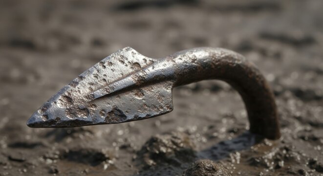 Close up of a blunted metal spear tip