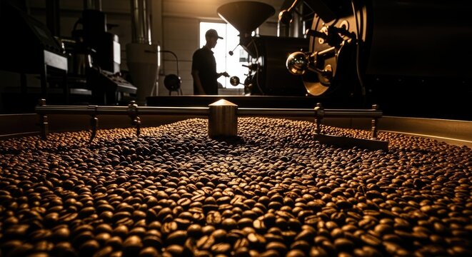 Coffee Roasting Machine with Tray Full of Roasted Beans