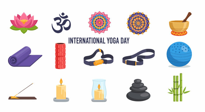 International Yoga Day Icons and Symbols.