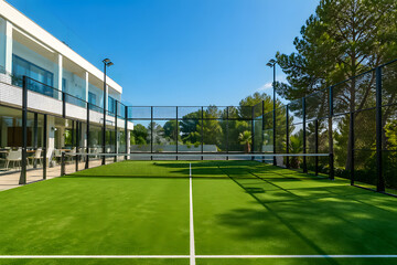 Fototapeta premium Outdoor padel court next to a modern white building