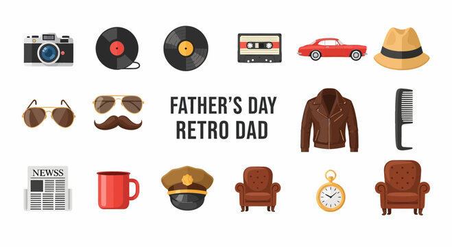 Retro Dad Fathers Day Icons.