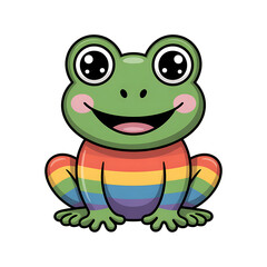 Fototapeta premium Cute frog wearing rainbow outfit cartoon illustration colorful playful animal design