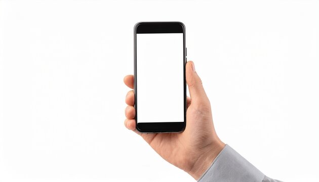 modern smartphone with transparent screen in left hand on white background smartphone in hand mockup for any background and any image on the screen generative ai