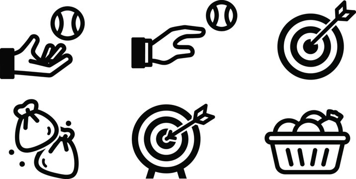 Target, Game, and Basket Icons: Accuracy, Goal Achievement, and Collection