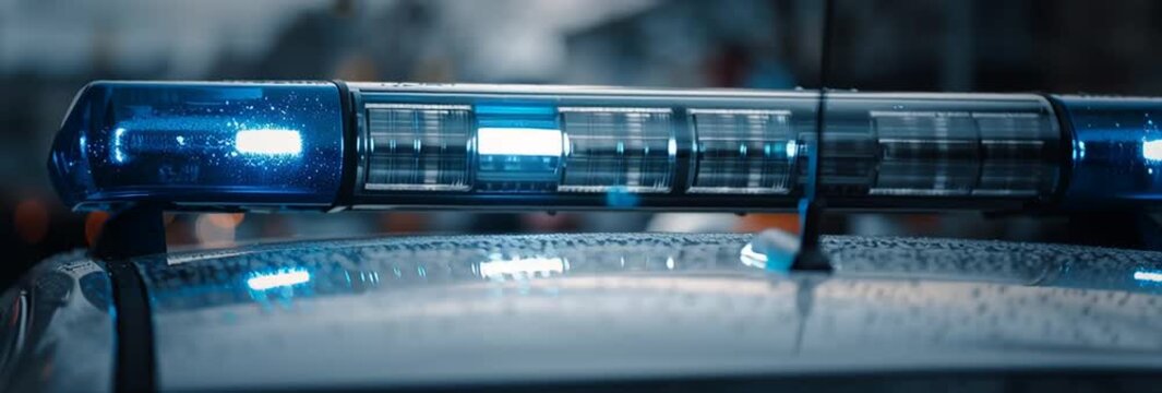 Blurry Close-up of Blue Emergency Light on German Ambulance Roof in Daylight
