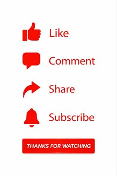 Social media interaction icons with thanks for watching message