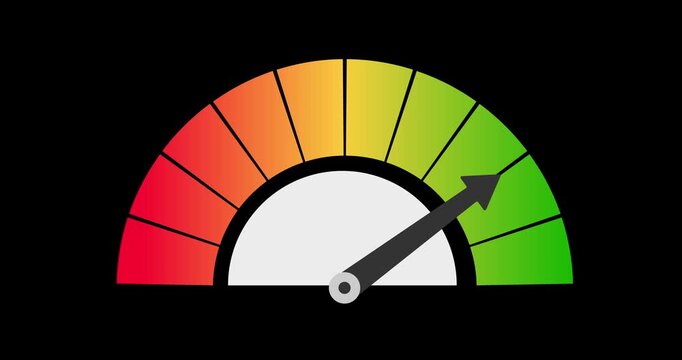 Speedometer needle moves from red to green. The needle shows performance levels. Perfect for progress, efficiency, or health indicators. Great for business, tech, or fitness projects