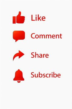 Red social media icons set with like comment share subscribe labels