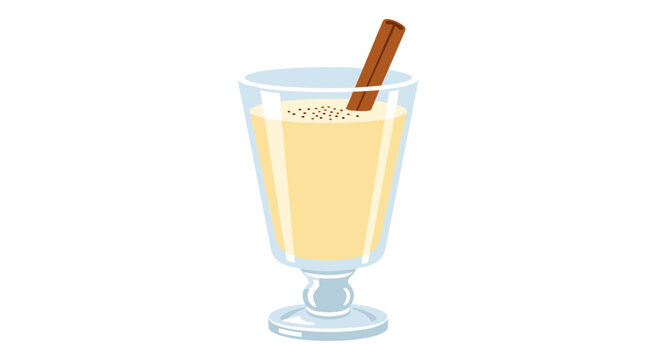 A vector illustration of a glass of eggnog with a cinnamon stick