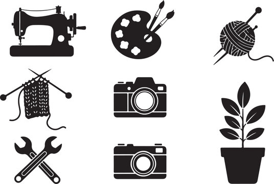 Black silhouette of sewing machine camera plant tools