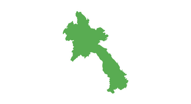 A vibrant green silhouette depicts the geographical shape of laos a landlocked country in southeast asia high quality
