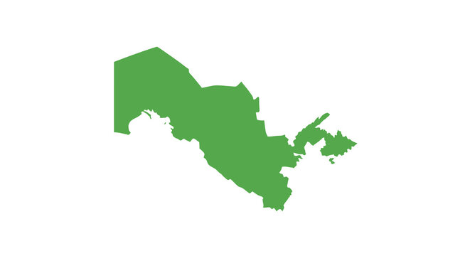 A solid green map depicting the geographical outline of the central asian country uzbekistan high quality professional detailed