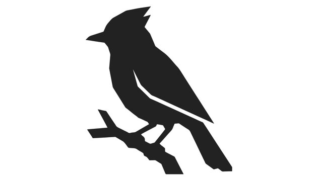 Minimalist magpie bird silhouette illustration on branch, Oriental Magpie-robin profile, simple wildlife avian outline for professional nature logo design element.