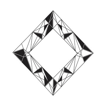 Abstract geometric diamond frame with black polygonal line art and central copy space
