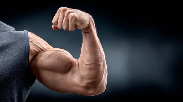 Strong arm raised in display of fitness and power, showcasing muscular definition
