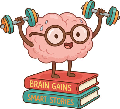 Brain, fitness, intelligence, education, cartoon vector illustration