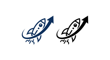 Obraz premium Abstract rocket ship and rising arrow logo design for financial success and progress.