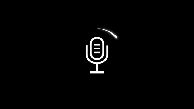 Podcast Recording Audio Icon with Microphone and Wave Form of Sound or Music. Podcasting Record Concept with black background.