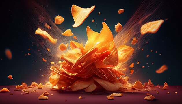 chips explosion dynamic crispy motion freeze frame crunch burst