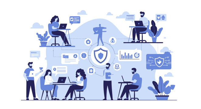 Digital Data Security & Cybersecurity Team Collaboration - Network Protection and Privacy Management Concept