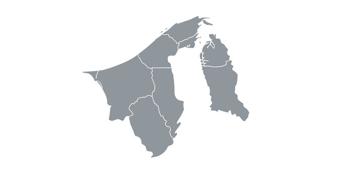 A grayscale map depicting the island of borneo and its surrounding regions highlighting political boundaries high quality professional