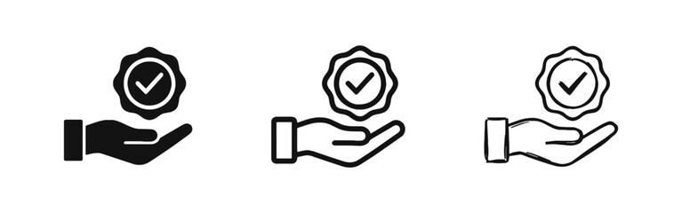 Obraz premium Quality Guarantee Certification and Approval Hand Icon Set
