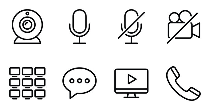 Webcam microphone video chat icons and symbols communication technology set.