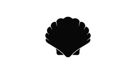 Simple black silhouette of a scallop seashell on a white background © MSTMAJEDA