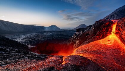 Fototapeta premium view of cave at volcano with lava volcano cave background and wallpapers