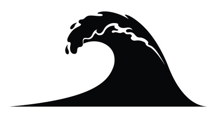 A striking black silhouette of a large curling ocean wave © MSTMAJEDA