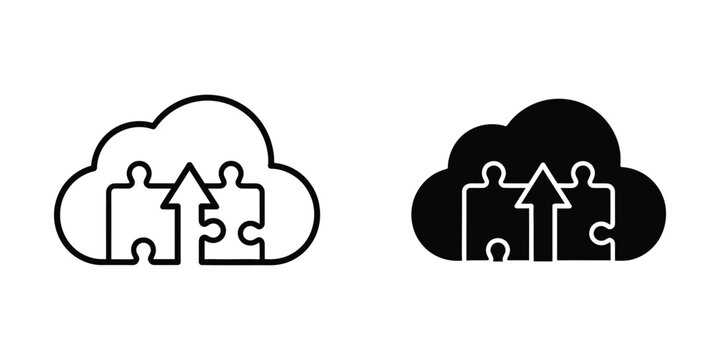 Cloud integration depicting data migration or microservices architecture with puzzle pieces and arrows