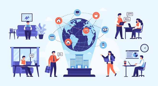 Global Remote Work & Hybrid Team Collaboration: Connected Workforce Management, Digital Business Operations & Flexible Productivity