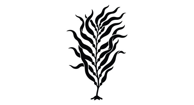 Stylized black silhouette of seaweed or kelp against a white background