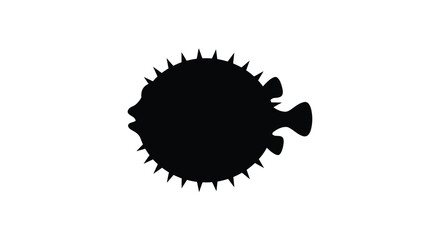 Simple black silhouette of a pufferfish with visible spines © MSTMAJEDA