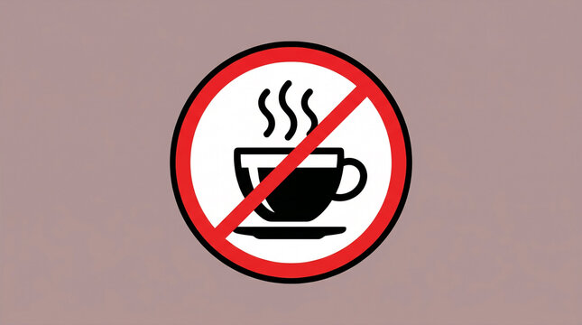 No coffee cup icon prohibition sign on muted background