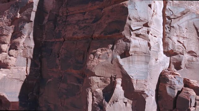 Moab Utah Rock Face Aerial Drone Shot Rise Desert Landscape 4K