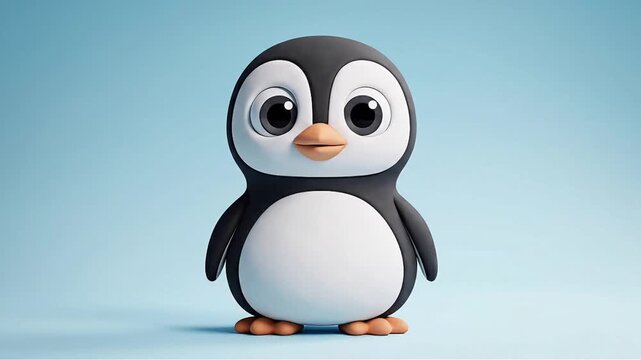 Cute 3D Animated Happy Penguin Character Blue Background
