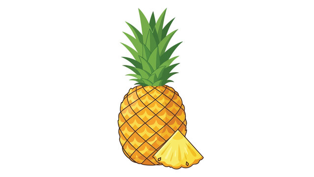 Illustration of a whole pineapple with a slice cut out, on a white background.