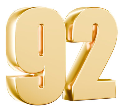 Gold 3D number ninety two