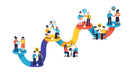 Obraz premium Inclusive Team Collaboration Workflow: Diverse Business Process Journey with People of All Ages and Abilities