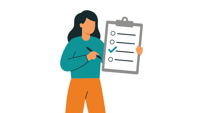 Woman Holding Clipboard with Checklist.