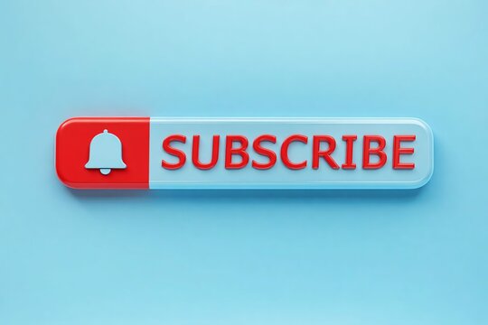 Modern subscribe button with bell icon on light blue background