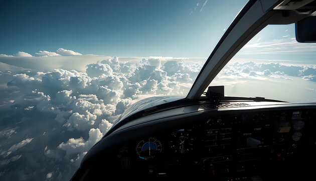 View from a vehicle window driving along a road through clouds under a wide sky