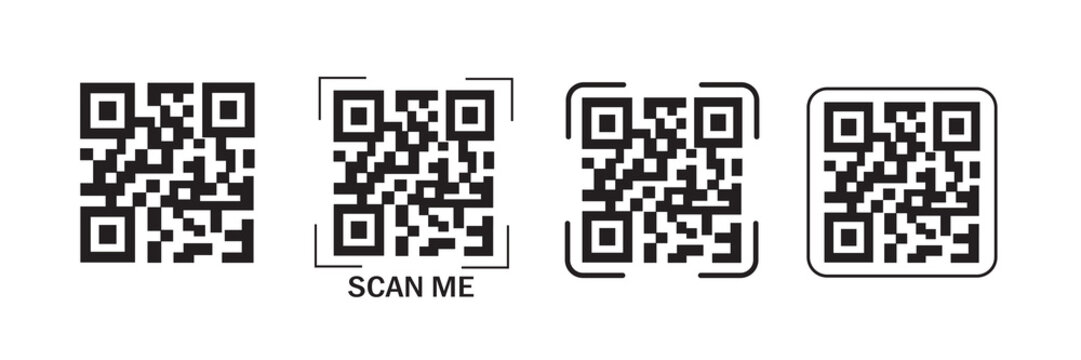 Scan me QR code icon vector illustration. Fake QR code template design