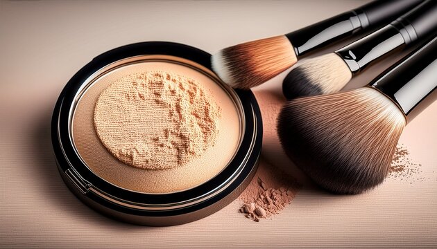 makeup brushes and compact powder