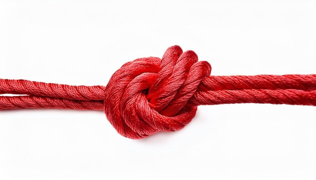 thin red string or rope with knots isolated on white
