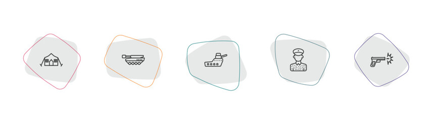 army and war outline icon set. linear vector for ui, web and mobile. thin line militar tent, tank, warship icons. © Farahim