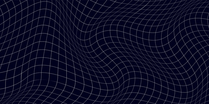Abstract wavy 3d mesh on a blue background. Geometric dynamic wave. 3D technology wireframe. Vector illustration.